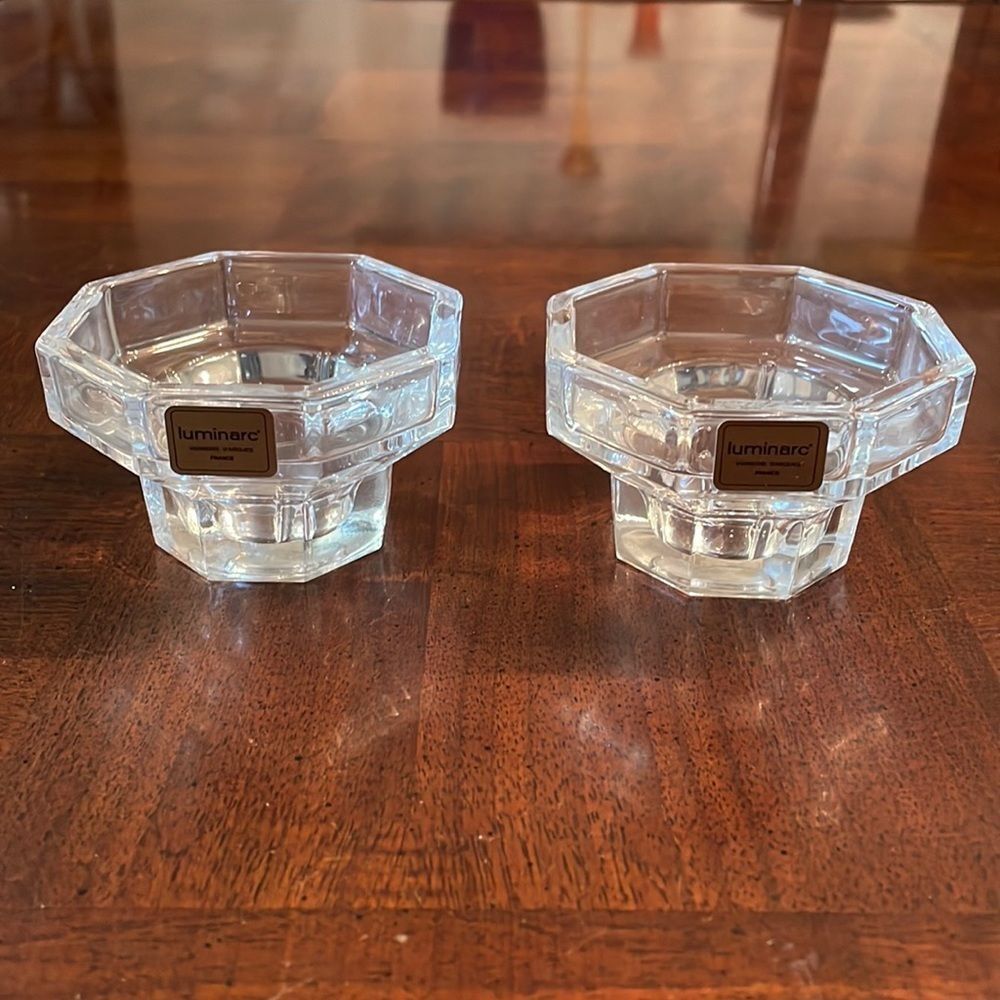 Octime Vintage Clear  Glass Candle Holders by Arcoroc France